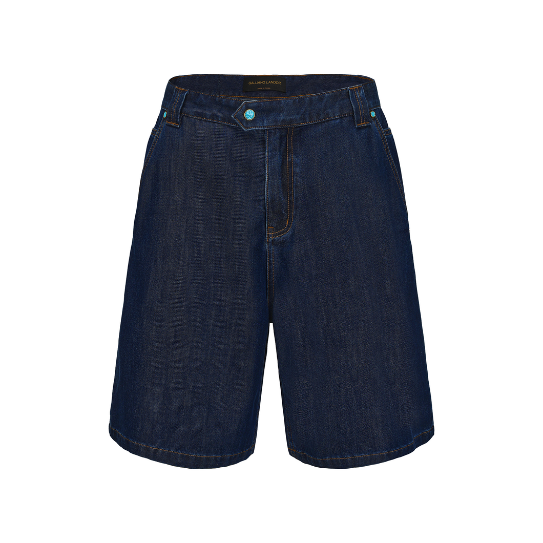 Dark Blue Silk Denim Shorts