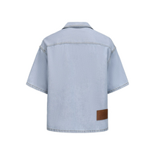 Load image into Gallery viewer, Light Blue Silk Denim Short-Sleeve Shirt