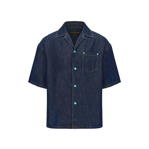 Dark Blue Silk Denim Short-Sleeve Shirt