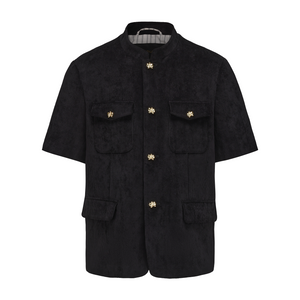 Black Corduroy Short Sleeve Chinese Tunic Suit