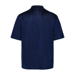 Dark Blue Velvet Short Sleeve Chinese Tunic Suit