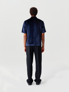 Dark Blue Velvet Short Sleeve Chinese Tunic Suit