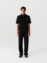 Load image into Gallery viewer, Black Corduroy Short Sleeve Chinese Tunic Suit