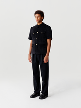Load image into Gallery viewer, Black Corduroy Short Sleeve Chinese Tunic Suit
