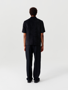 Black Corduroy Short Sleeve Chinese Tunic Suit