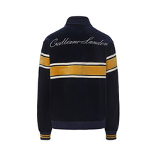Load image into Gallery viewer, Navy Blue and Gilt Velvet Panel Zip-Up Jacket