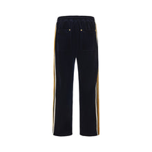 Load image into Gallery viewer, Navy Blue and Gilt Velvet Panel Pants