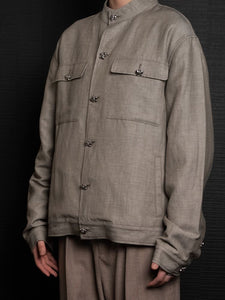 Olive Green Wool Linen Chinese Tunic Suit