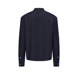 Dark Blue Wool Denim Chinese Tunic Suit