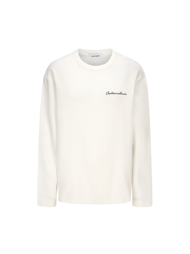 White Waffle-Knit Long Sleeve T-Shirt