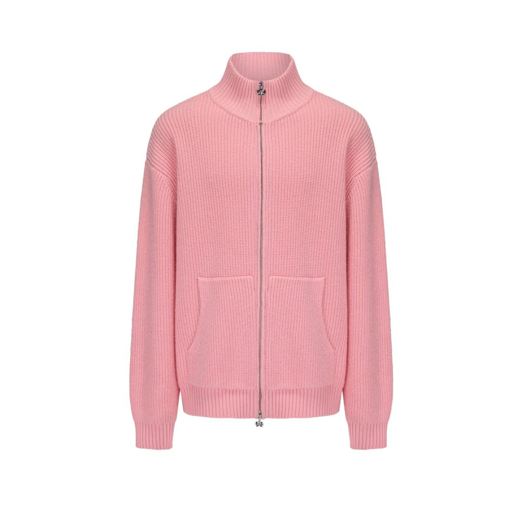 Pink Orchid Zipper Knitting Cardigan