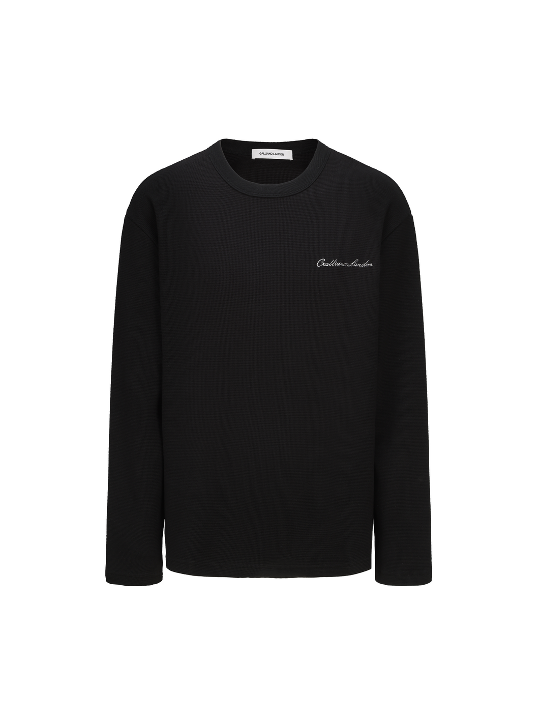 Black Waffle-Knit Long Sleeve T-Shirt