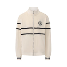 Load image into Gallery viewer, Cream White and Blue Velvet Panel Zip-Up Jacket