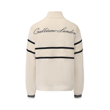 Load image into Gallery viewer, Cream White and Blue Velvet Panel Zip-Up Jacket