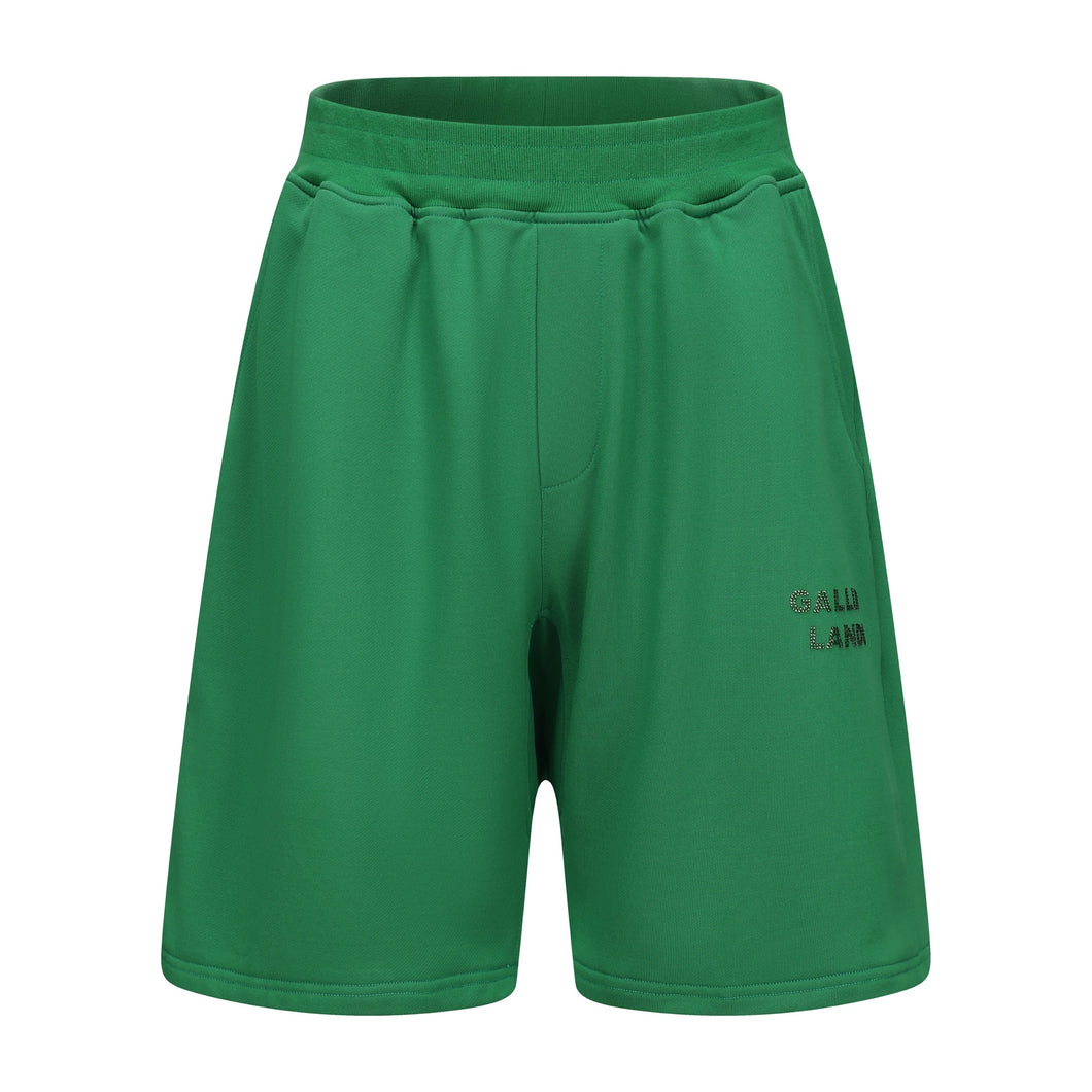 Green Rhinestone Logo Shorts