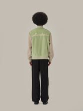 Load image into Gallery viewer, Avocado Green Velvet Wool Patchwork Baseball Jacket