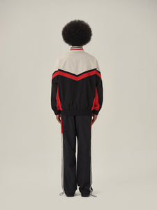 Cream White Black and Red Patchwork School Sweatpants