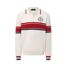 Load image into Gallery viewer, Cloud Dance White Red Blue Stripe Knit Polo Sweatshirt