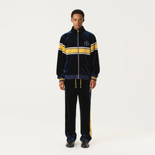 Load image into Gallery viewer, Navy Blue and Gilt Velvet Panel Zip-Up Jacket