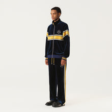 Load image into Gallery viewer, Navy Blue and Gilt Velvet Panel Zip-Up Jacket