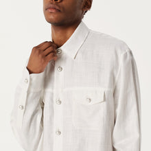 Load image into Gallery viewer, Cream White Waxed Finish Silk-Linen Panel Long-Sleeve Shirt