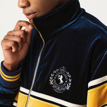 Load image into Gallery viewer, Navy Blue and Gilt Velvet Panel Zip-Up Jacket