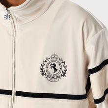 Load image into Gallery viewer, Cream White and Blue Velvet Panel Zip-Up Jacket