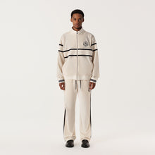Load image into Gallery viewer, Cream White and Blue Velvet Panel Zip-Up Jacket
