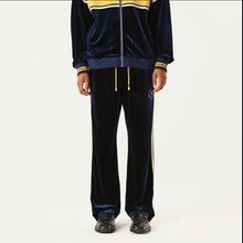 Load image into Gallery viewer, Navy Blue and Gilt Velvet Panel Pants