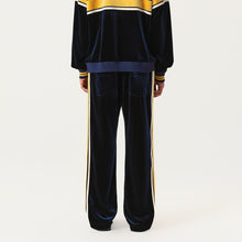 Load image into Gallery viewer, Navy Blue and Gilt Velvet Panel Pants
