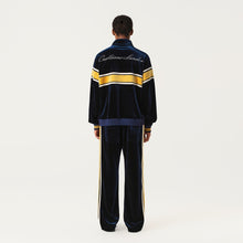 Load image into Gallery viewer, Navy Blue and Gilt Velvet Panel Zip-Up Jacket