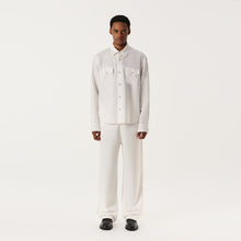 Load image into Gallery viewer, Cream White Waxed Finish Silk-Linen Panel Long-Sleeve Shirt