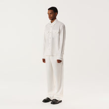 Load image into Gallery viewer, Cream White Waxed Finish Silk-Linen Panel Long-Sleeve Shirt