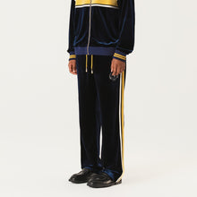 Load image into Gallery viewer, Navy Blue and Gilt Velvet Panel Pants