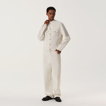 Load image into Gallery viewer, White Waxed Denim Stand Collar Jacket