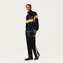 Load image into Gallery viewer, Navy Blue and Gilt Velvet Panel Zip-Up Jacket