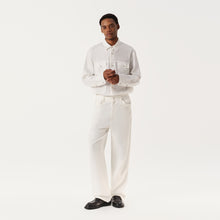 Load image into Gallery viewer, Cream White Waxed Finish Silk-Linen Panel Long-Sleeve Shirt