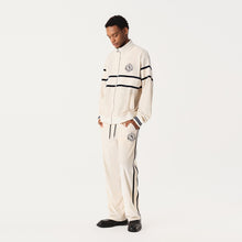 Load image into Gallery viewer, Cream White and Blue Velvet Panel Zip-Up Jacket
