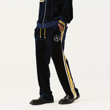 Load image into Gallery viewer, Navy Blue and Gilt Velvet Panel Pants