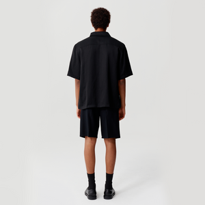Black Acetic Acid Linen Short Sleeve Tang Suit