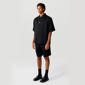 Black Acetic Acid Linen Short Sleeve Tang Suit