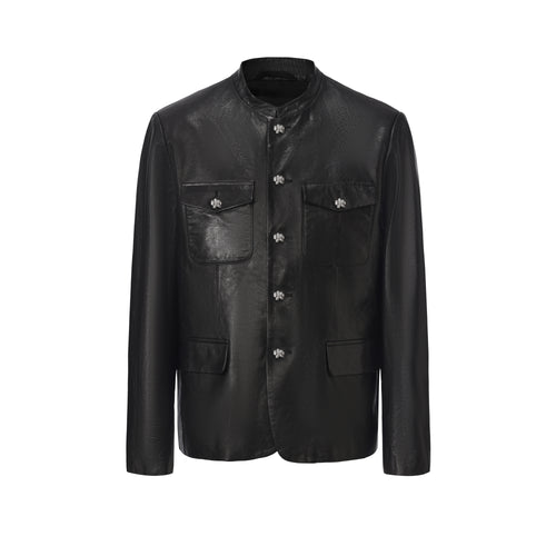 Black Sheep Leather Chinese Tunic Suit