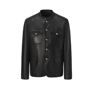 Black Sheep Leather Chinese Tunic Suit
