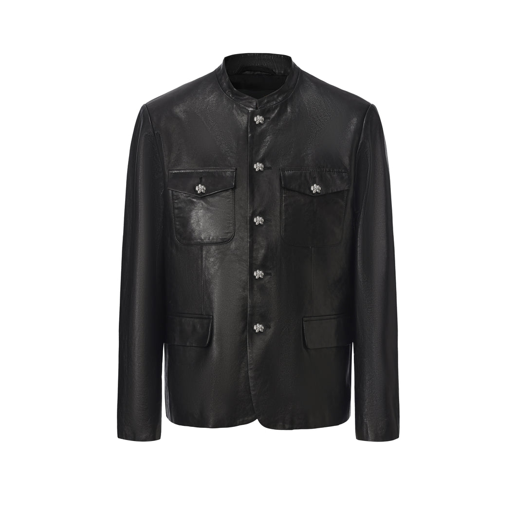 Black Sheep Leather Chinese Tunic Suit