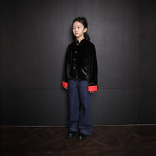 Load image into Gallery viewer, Black and Red Velvet Tang Suit For Kids
