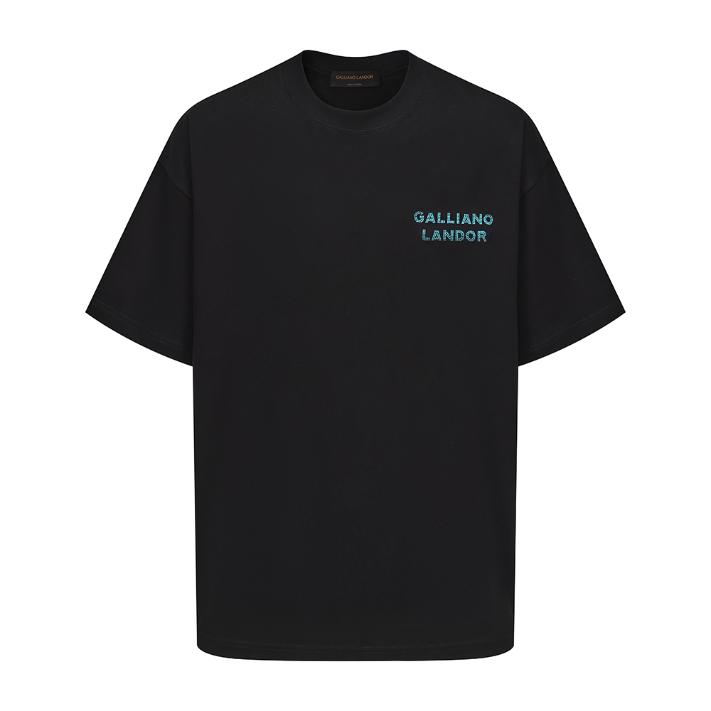 Black Blue Rhinestone Logo T-shirt