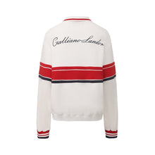 Load image into Gallery viewer, Cloud Dance White Red Blue Stripe Panel Polo Sweatshirt