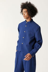 Prussian Blue Chinese Tunic Suit-long Version