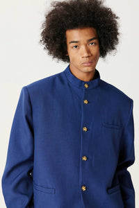 Prussian Blue Chinese Tunic Suit-long Version