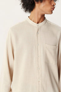Beige Tencel Wool Band-collar Shirt
